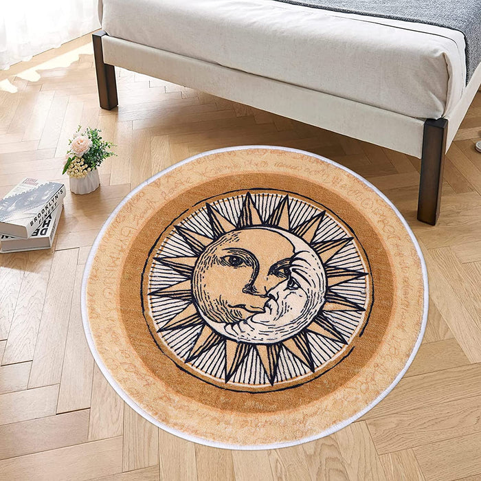 Sun and Moon round Rug,32X32 Inch Boho round Rug,Non-Slip Super Soft Creative Tribal Style Floor Carpet for Living Room Bedroom Bathroom Kids Room Home Decor Fuzzy Rug