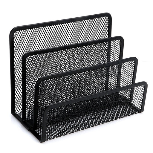 1-Pack Black Mesh Mail Letter Sorter Bills & Documents Organizer File Paper Holder with 3 Storage Slots