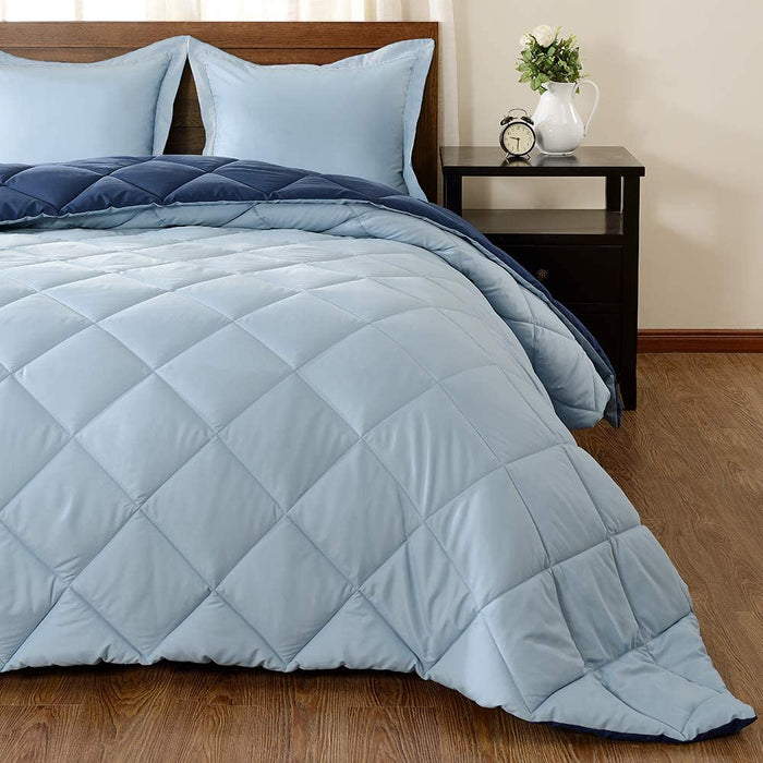 Lightweight Solid Comforter Set (King) with 2 Pillow Shams - 3-Piece Set - Blue and Sapphire - down Alternative Reversible Comforter