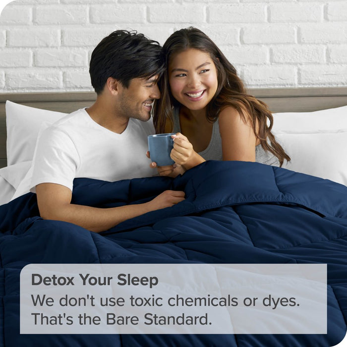 Goose down Alternative Comforter Set, Premium 1800 Collection, with Pillow Shams, 3 Piece Set, Queen, Dark Blue