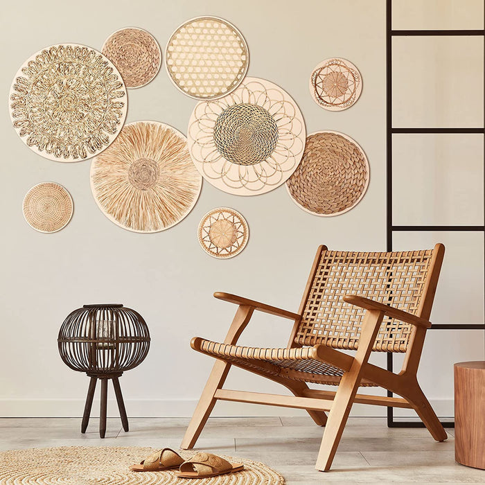 9 Pcs Boho Basket Wall Decals round Modern Peel and Stick Removable Decal Adhesive Nursery Decor for Bedroom Living Room Office Wall, Just Stickers (Retro Style)