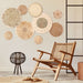9 Pcs Boho Basket Wall Decals round Modern Peel and Stick Removable Decal Adhesive Nursery Decor for Bedroom Living Room Office Wall, Just Stickers (Retro Style)