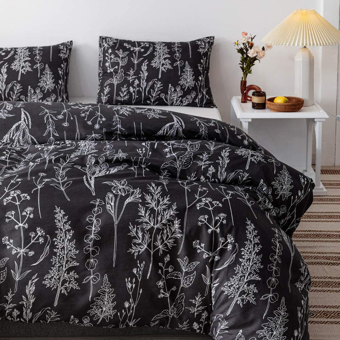 Comforter Set Queen Comforter Set,3 PCS Floral Comforter Set Bedding Sets Queen with Comforter Black Comforter Set Soft Microfiber Bedding Set with 2 Pillow Cases