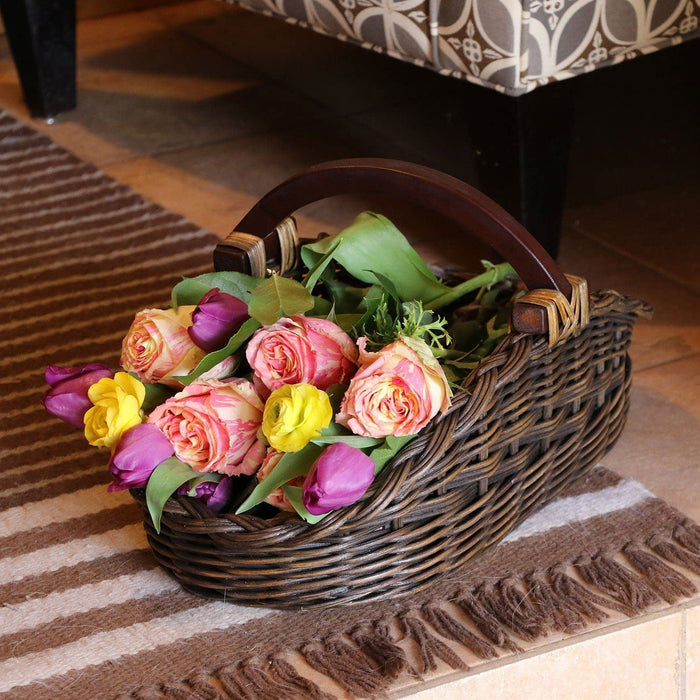 Wicker Gathering Basket, Large, 22.5 in L X 12.5 in W X 12 in H, Antique Walnut Brown (Sold Individually)
