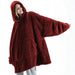MIDSUM Winter Hooded Sweater Blanket Women Oversized Fleece Blanket with Sleeves Large Pocket Warm Thick TV Hoodie Robe Couple