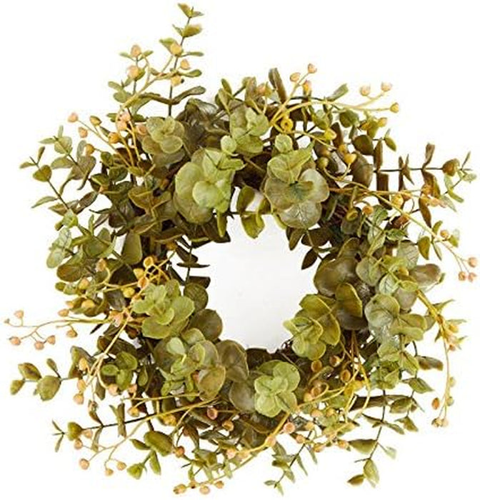 Set of 2 Artificial Grapevine and Eucalyptus Candle Ring or Wreath for Home Decor, and Displaying