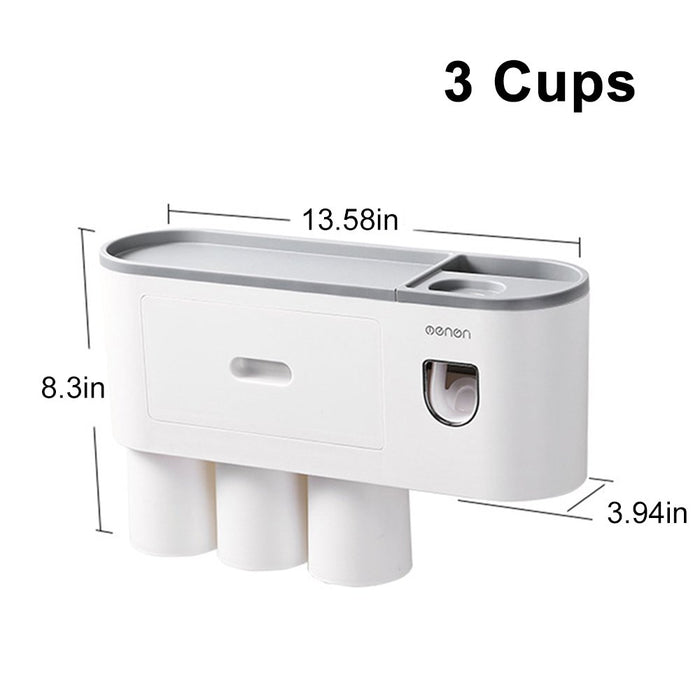 Toothbrush Holder Wall Mounted Automatic Toothpaste Dispenser Squeezer Kit,Toothbrush Holder with Toothpaste Dispenser, 4 Toothbrush Slots,3 Cups