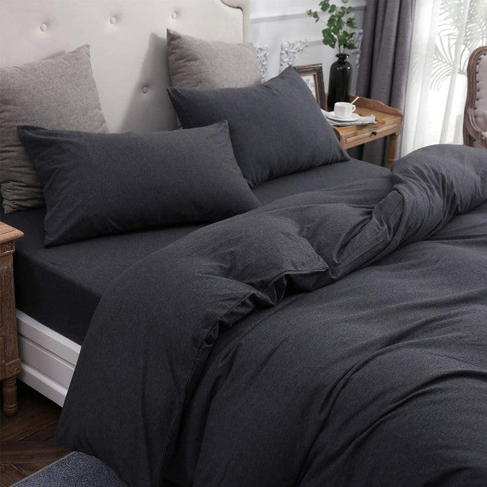 Jersey Knit Duvet Cover Set 100% T-Shirt Cotton Super Soft Comfy 3Pc Bedding Set with Zipper Closure (Heather Charcoal Grey, King)