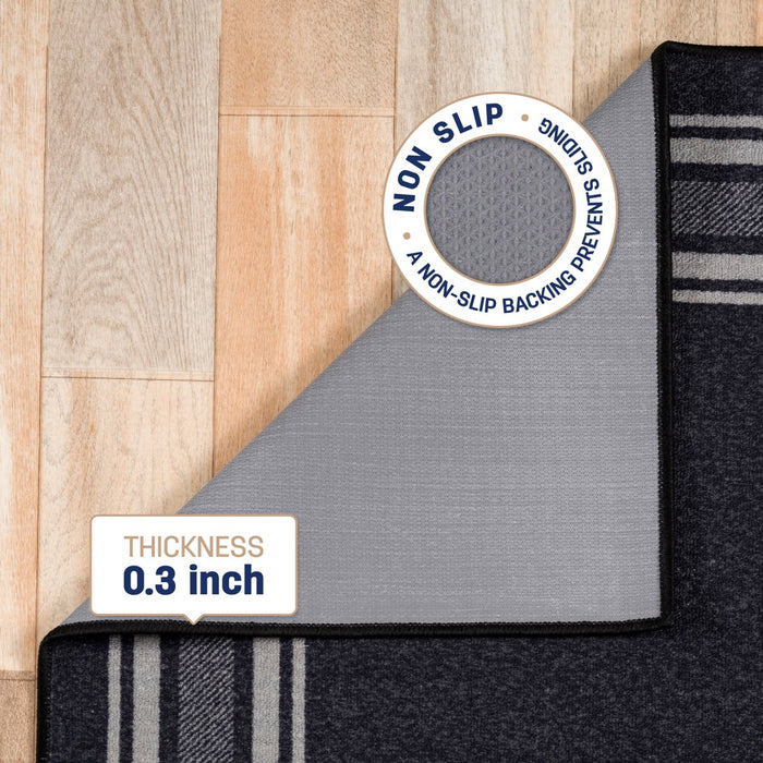 Indoor Bordered Area Rugs, Non Slip Rubber Backing Modern Living Room Area Rug, Black, 5'X7'