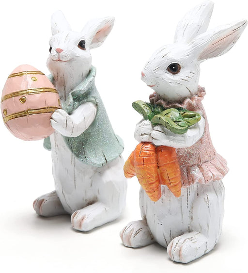 Hodao Easter Bunny Decorations Spring Home Decor Bunny Figurines(Easter White Rabbit 2Pcs)