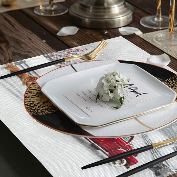 Pfrewn Winter Red Truck Dog Snow Placemats Set of 6 Table Mat Christmas Snowflake Place Mat Double-Sided Print 12" X 18" Dining Home Kitchen Xmas Table Decoration