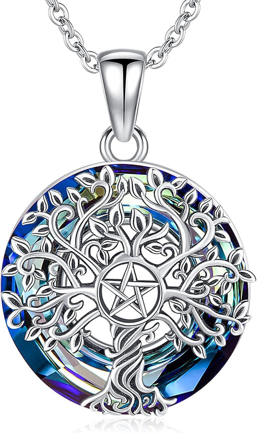 Tree of Life Necklace for Women S925 Sterling Silver Abalone Shell/Crystal/Moonstone Celtic Family Tree Pendant Anniversary Birthday Gift for Mom Grandma Tree Jewelry Gifts for Her
