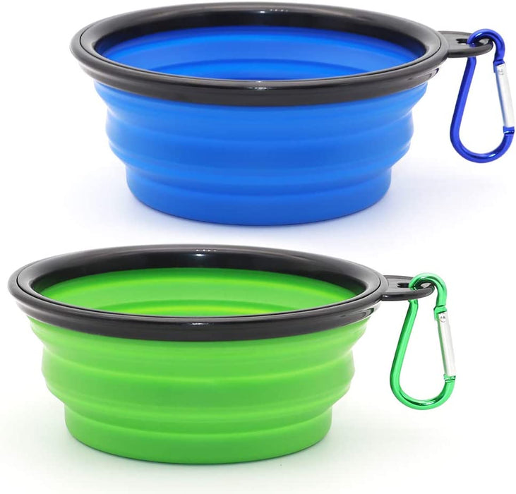 Collapsible Dog Bowl, 2 Pack Collapsible Dog Water Bowls for Cats Dogs, Portable Pet Feeding Watering Dish for Walking Parking Traveling with 2 Carabiners (Small, Orange+Pink)