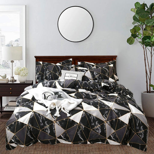 Black Marble Comforter Set Full Geometric Bedding Comforter Men Boys Bed Comforter White Grey Triangle Bedding Comforter 3Pcs Black Comforter Sets Full Size