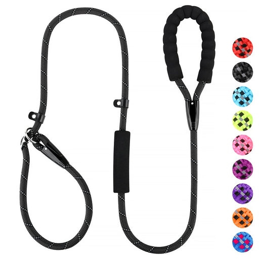 Slip Lead Dog Leash, Anti-Choking with Traffic Padded Two Handles, Reflective Strong Sturdy Heavy Duty Rope Leash, 6FT Dog Training Leash for Medium Large Dogs(6' Black)