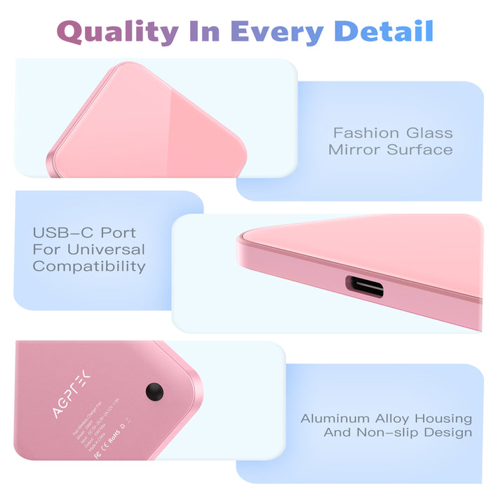 Wireless Charger, 15W Max Fast Charging Pad with USB-C for Iphone, LG, Galaxy , Airpods Pro , Pink