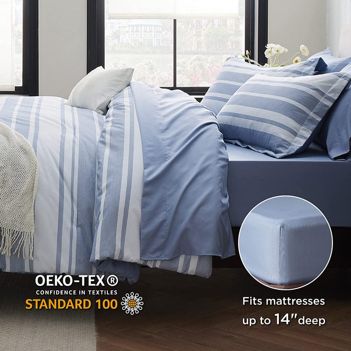 Bedsure Bed in a Bag Full Size 7-Piece Blue White Striped Bedding Comforter Sets All Season Bed Set, 2 Pillow Shams, Flat Sheet, Fitted Sheet and 2 Pillowcases