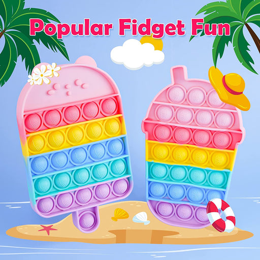 Nitoy 2-Pack Silicone Dessert Push Pop Bubble Fidget Sensory Toys Stress Reducer Anxiety Relief Bubble Popper Fidget Toy Squeeze Hand Toy for Kids and Adults (Rainbow Colors Ice Cream Pop & Milkshake)