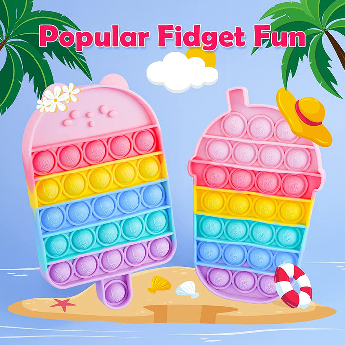Nitoy 2-Pack Silicone Dessert Push Pop Bubble Fidget Sensory Toys Stress Reducer Anxiety Relief Bubble Popper Fidget Toy Squeeze Hand Toy for Kids and Adults (Rainbow Colors Ice Cream Pop & Milkshake)