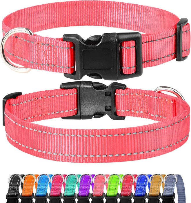 Reflective Dog Collar, Sturdy Nylon Collars for Large Girl and Boy Dogs, Adjustable Dog Collar with Quick Release Buckle, Red