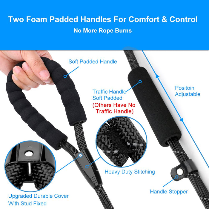 Slip Lead Dog Leash, Anti-Choking with Traffic Padded Two Handles, Reflective Strong Sturdy Heavy Duty Rope Leash, 6FT Dog Training Leash for Medium Large Dogs(6' Black)