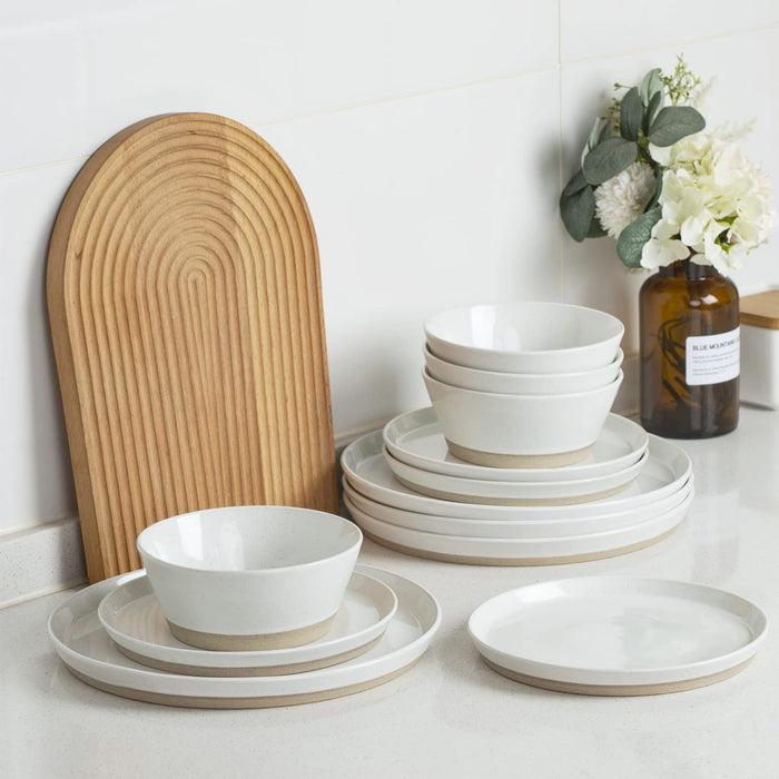 Saturn Dinnerware Sets, 12 Piece Dish Set, Plates and Bowls Sets for 4, White