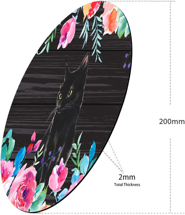 Round Mouse Pad,Black Cat Non-Slip Rubber Circular Mouse Pads Customized Designed for Home and Office,7.9 X 7.9Inch