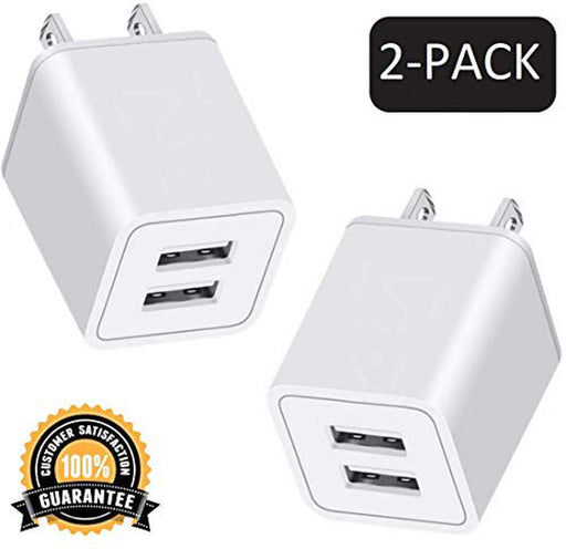 USB Wall Charger, 10W 2-Pack 2.4A/5V USB Plug Dual Port Power Adapter Charging Block Charger Cube Compatible with Iphone X/8/7/6/6S Plus, X Xs Max XR, Ipad, Samsung, Android, and More (White)