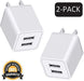 USB Wall Charger, 10W 2-Pack 2.4A/5V USB Plug Dual Port Power Adapter Charging Block Charger Cube Compatible with Iphone X/8/7/6/6S Plus, X Xs Max XR, Ipad, Samsung, Android, and More (White)