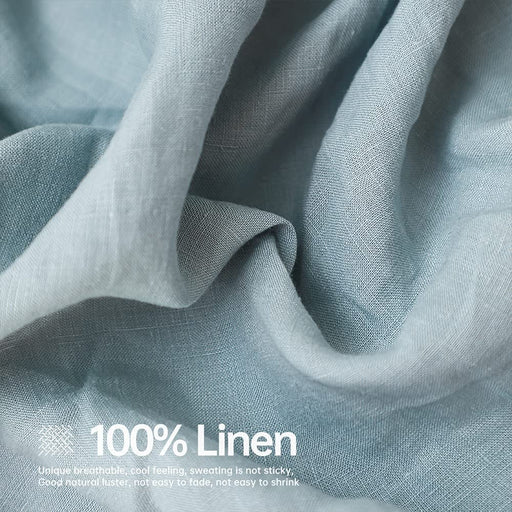 Simple&Opulence 100% Linen Sheet Set Solid Color-4 Pcs Washed French Linen Bed Sheets(1 Flat Sheet,1 Fitted Sheet,2 Pillowcases)-Breathable Bedding Set (Dusty Blue, Queen)