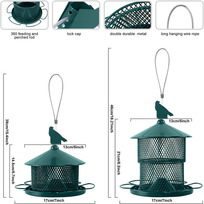 Bird Feeder for outside Hanging,Squirrel Proof Wild Bird Seed Feeders for Outdoor, Metal Large Bird Feeders Waterproof with 4 Lbs Seed Capacity for Cardinal, Sparrow,Finch,Chickadee Etc