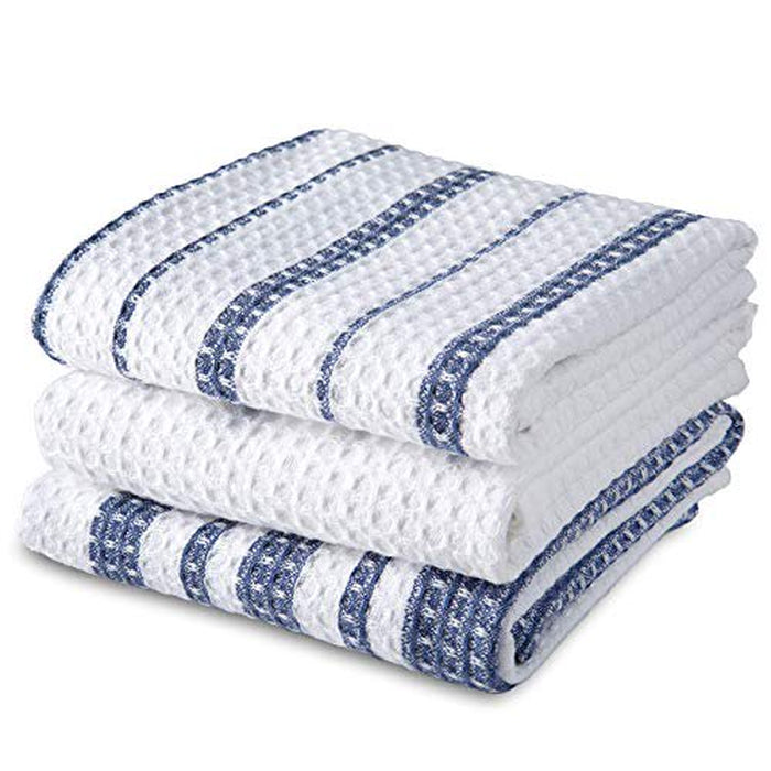 Cotton Waffle Weave Kitchen Towels, Blue, 3 Pack, 28 in X 16 In