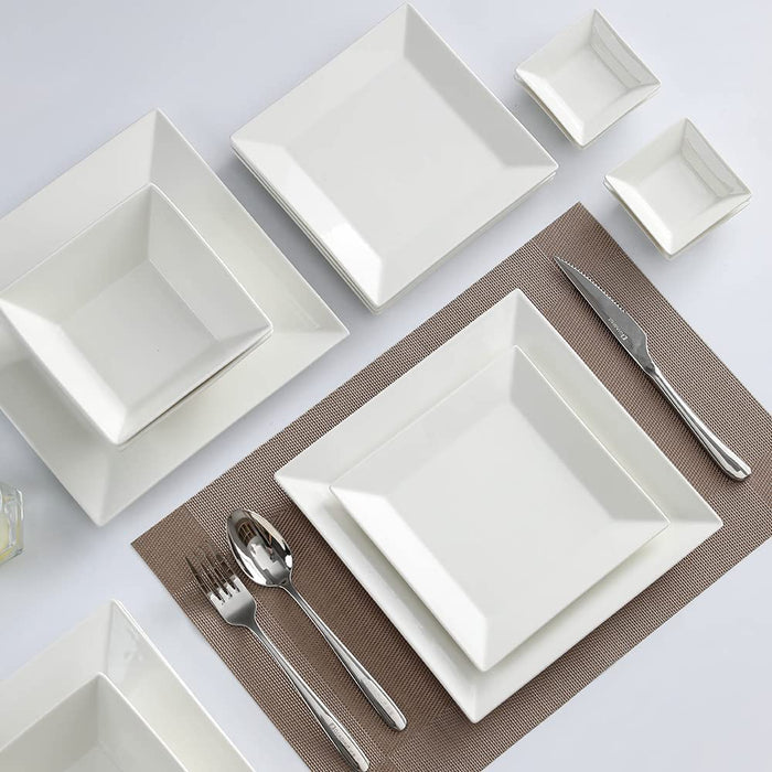 Classic White Square Dinnerware Set for 4, off White