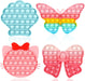 Girls Push Bubble Fidget Toys 4 Packs with Pop Sound, Pastel Rainbow Butterfly Pink Cute Kitten Cat Bow Blue Seashell Popper Autism Sensory Stress Reliever Toys for Toddlers Kids Car Travel