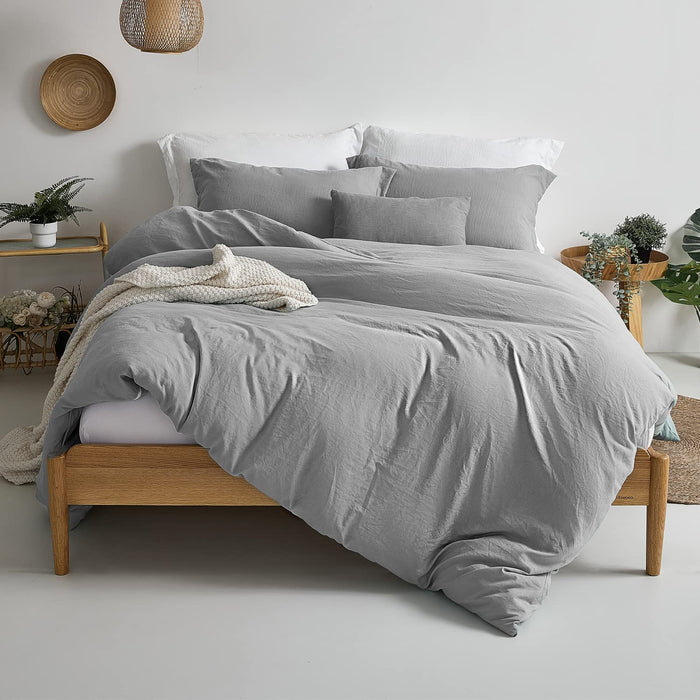 Duvet Cover Queen Size - Super Soft Gray Duvet Cover Set 3 Piece 100% Washed Microfiber Comforter Cover Set Bedding Set with Zipper Closure, 1 Duvet Cover 90X90 Inches and 2 Pillow Shams