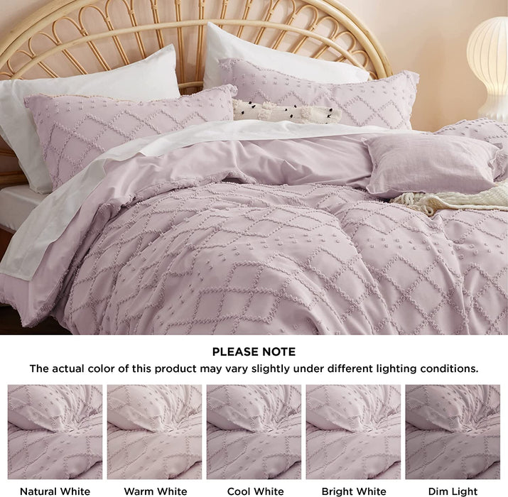 Bedsure Boho Duvet Cover Queen - Boho Bedding, Tufted Queen Duvet Cover for All Seasons, 3 Pieces Embroidery Shabby Chic Home Bedding Duvet Cover Set (Dusty Pink, Queen, 90X90)