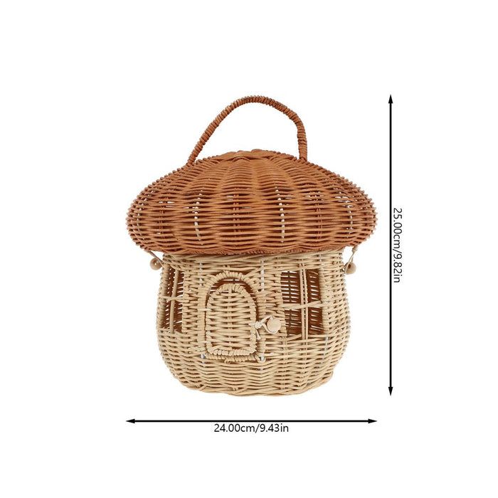 1Pc Hand Woven Rattan Mushroom Shape Storage Basket Lovely Desktop Adornment
