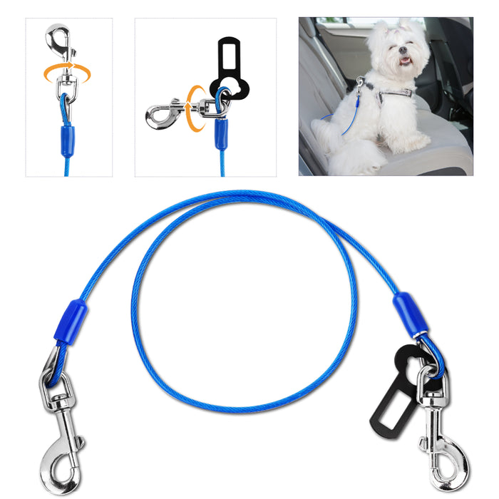 Dog Car Seat Harness Pet Seat Belt Restraint Coated Steel Rope Seat Belt 16"/24"/32" with Double Clip and Latch Attachment Small Medium Large Dogs