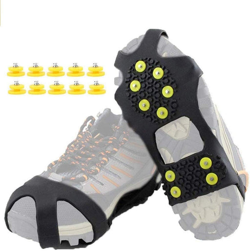 Ice Cleats, Ice Grips Traction Cleats Grippers Non-Slip over Shoe/Boot Rubber Spikes Crampons anti Easy Slip 10 Steel Studs Crampons Slip-On Stretch Footwear