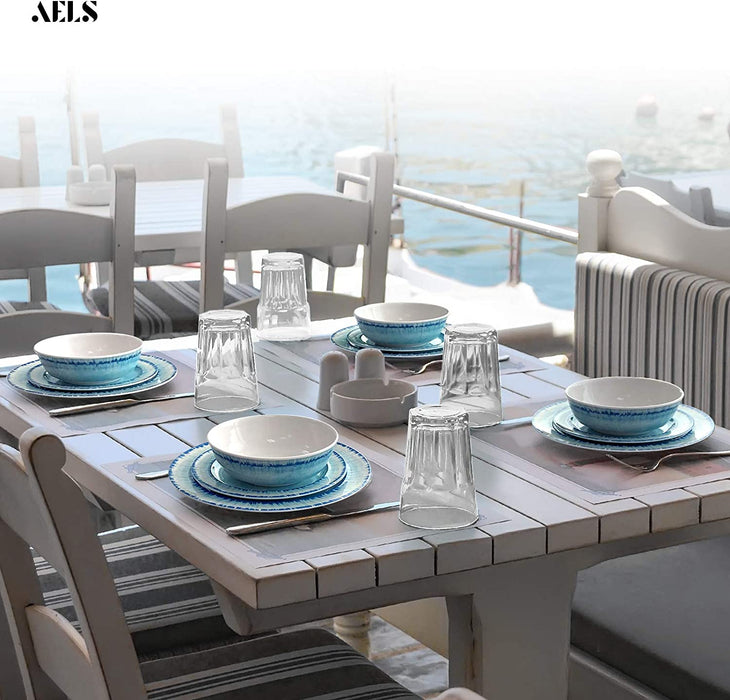 Melamine Dinnerware Set of 12 Pcs Dinner Dishes Set for Indoor and Outdoor Use, Dishwasher Safe, Lightweight Unbreakable, BPA Free, Light Blue