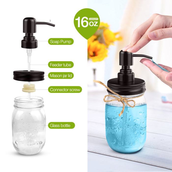 4Pcs Rustic Mason Jar Bathroom Accessories Set- Liquid Soap Pump Dispenser and 2 Small Apothecary Storage Glass Jars&Toothbrush Stand Holder for Bathroom, Farmhouse Home Decor, Kitchen Sink