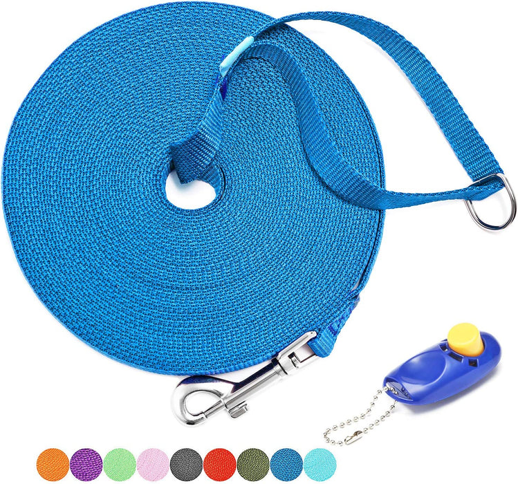 BAAPET 15 Ft 20 Ft 30 Ft 50 Ft 100 Ft Long Dog Training Leash for Dog Training, Play, Camping, or Backyard Lead with Training Clickers for Small, Medium and Large Dogs or Cats (30 Feet, Purple)