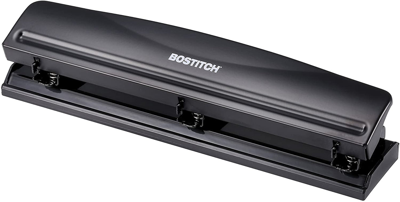 Bostitch Office 3 Hole Punch, 12 Sheet Capacity, All-Metal, Silver