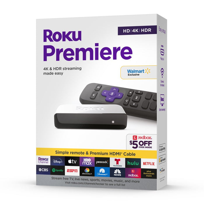Premiere | 4K/HDR Streaming Media Player with Premium High Speed HDMI Cable and Simple Remote