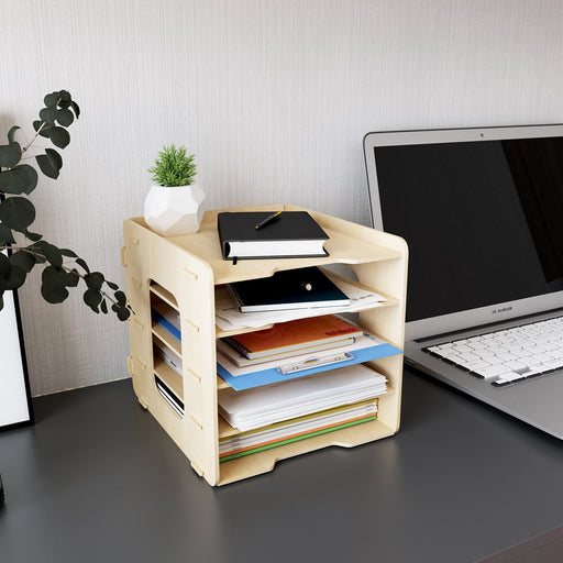 5 Tier Wood Office Paper Organizer for Desk Desktop File Holder Desk Letter Tray & A4 Paper Holder Document