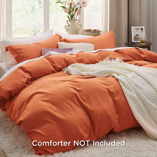 Bedsure Burnt Orange Duvet Cover Queen Size - Soft Prewashed Queen Duvet Cover Set, 3 Pieces, 1 Duvet Cover 90X90 Inches with Zipper Closure and 2 Pillow Shams