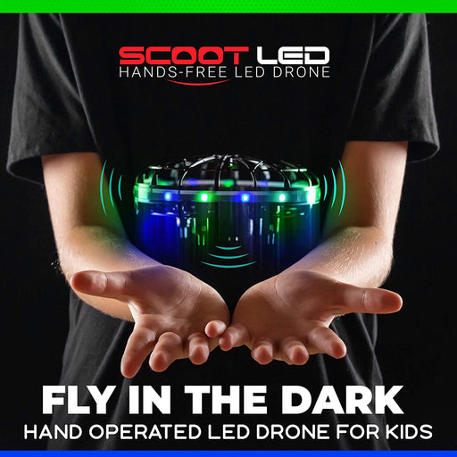 Scoot LED Hand Operated Drone for Kids or Adults - Hands Free Motion Sensor Mini Drone, Easy Indoor Small UFO Toy Flying Ball Drone Toy for Boys and Girls (Green/Blue)