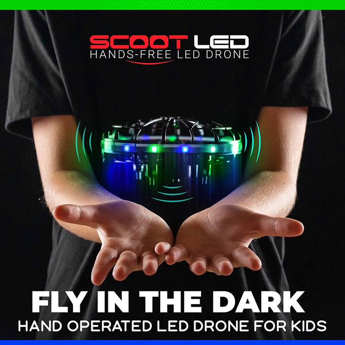 Scoot LED Hand Operated Drone for Kids or Adults - Hands Free Motion Sensor Mini Drone, Easy Indoor Small UFO Toy Flying Ball Drone Toy for Boys and Girls (Green/Blue)
