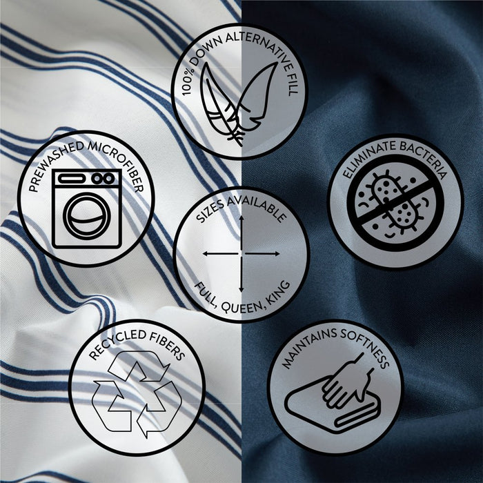 Sharper Image 9-Piece Navy down Alternative Pintuck Bed-In-A-Bag Set, King