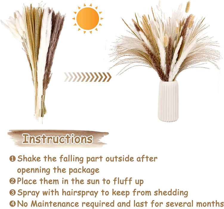 Natural Dried Pampas Grass 120PCS for Boho Home Decor Mixed Dried Flowers Bouquet for Wedding Party Decor Pompas Floral Arrangements, Farmhouse Rustic Decor